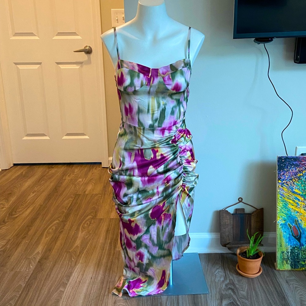 Illusion Ruched Midi Dress